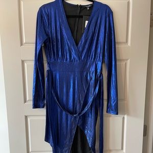 Blue shiny midi dress